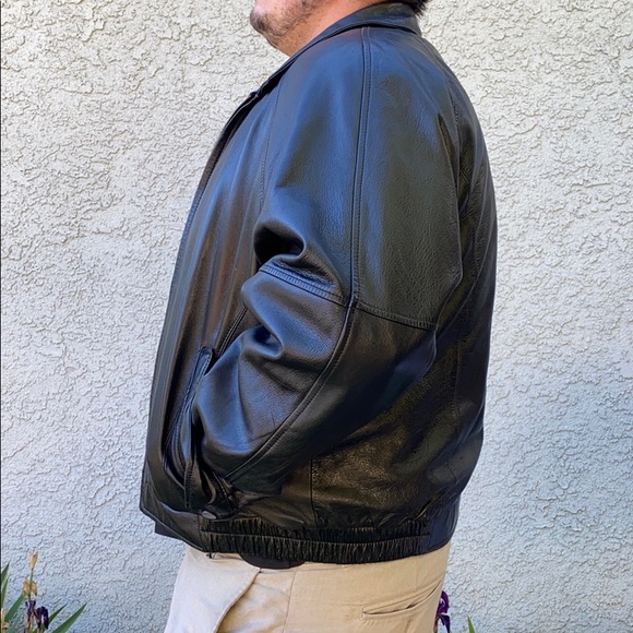 Perry Ellis Sleek Classic Black Essential Staple Top Gun Leather Bomber Jacket - Picture 3 of 11